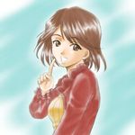  brown_eyes brown_hair casual fujieda_kaede hutoshi_akira lowres sakura_taisen sakura_taisen_ii short_hair 