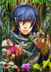  blue_eyes blue_hair flower kaito male_focus orchid scarf solo ujuju vocaloid 