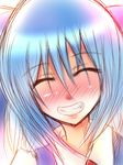  bad_id bad_pixiv_id bajiru blue_hair blush cirno closed_eyes face fang grin smile solo touhou 