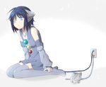  bad_id bad_pixiv_id black_hair blue_eyes boots cable cat charging detached_sleeves eyepatch kneeling original riru robot_ears short_hair solo thigh_boots thighhighs 