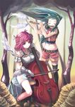  bad_id bad_pixiv_id cello christinya closed_eyes flute gloves green_hair hands instrument legs long_hair midriff multiple_girls original pink_eyes pink_hair thighhighs twintails wind wings 