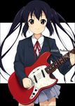  black_hair guitar instrument k-on! long_hair mizuki_makoto nakano_azusa neck_ribbon red_ribbon ribbon school_uniform solo twintails 
