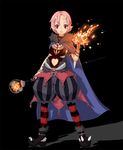  :o bad_id bad_pixiv_id baggy_pants cape demon_girl horns magic oni original pants pink_hair pointy_ears red_eyes rothe scar short_hair solo staff striped striped_legwear thighhighs witch 