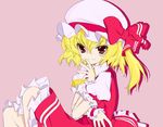  blonde_hair colorized flandre_scarlet gotou_nao hat one_side_up ponytail red_eyes ribbon short_hair solo touhou 