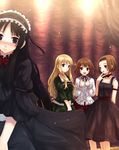  akiyama_mio bad_id bad_pixiv_id black_eyes black_hair blonde_hair blush brown_eyes brown_hair curtains dress frills fuwafuwa_time gothic_lolita hirasawa_yui k-on! kotobuki_tsumugi lights lolita_fashion long_hair multiple_girls short_hair tainaka_ritsu yakka 