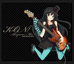  absurdres akiyama_mio aqua_legwear bad_id bad_pixiv_id bass_guitar black_hair blue_eyes don't_say_&quot;lazy&quot; dress facepaint fingerless_gloves gloves hat highres instrument k-on! kotomizu long_hair mini_hat mini_top_hat pantyhose single_glove solo top_hat 