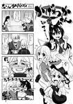  4girls 4koma absurdres animal_ears blush bow braid closed_eyes comic crying fangs flying_sweatdrops glasses greyscale grin hair_bow hair_ornament hair_ribbon hand_on_another's_shoulder hat hat_removed head_fins headwear_removed highres hug imaizumi_kagerou japanese_clothes kimono kirisame_marisa kouji_oota long_hair mermaid monochrome monster_girl morichika_rinnosuke multiple_girls open_mouth ribbon rimless_eyewear short_hair single_braid sitting smile touhou translated wakasagihime wavy_mouth witch_hat wolf_ears younger 