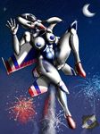  aeromorph anthro big_breasts blush breasts brown_eyes crescent_moon exhaust f-16 female fireworks flying lipstick looking_at_viewer moon night nipples pussy redneck_gearhead shiny solo voluptuous waving wide_hips 