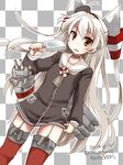  amatsukaze_(kantai_collection) brown_eyes checkered checkered_background choker dated dress food grey_neckwear hair_tubes headgear ice_cream kantai_collection long_hair looking_at_viewer machinery momozakura_nanao neckerchief red_legwear rensouhou-kun sailor_collar sailor_dress silver_hair solo thighhighs twitter_username two_side_up very_long_hair zettai_ryouiki 