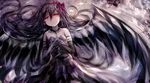  akemi_homura akuma_homura bare_shoulders black_gloves black_hair bow choker crying crying_with_eyes_open dress elbow_gloves gloves hair_bow hanchan long_hair looking_at_viewer mahou_shoujo_madoka_magica mahou_shoujo_madoka_magica_movie purple_eyes solo spoilers tears very_long_hair wings 