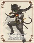 akatsuki anthro cat clothed clothing feline fur hat looking_at_viewer male mammal plain_background solo sword text weapon 
