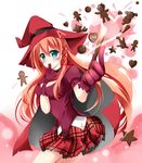  blue_eyes blush breasts catstudioinc_(punepuni) finger_to_mouth gloves hat highres large_breasts long_hair original skirt solo very_long_hair witch_hat 