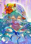  alphonse_(white_datura) aqua_hair bare_shoulders choker closed_eyes dated flower hair_flower hair_ornament hatsune_miku long_hair signature solo underwater vocaloid water 