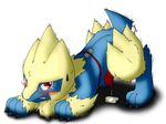  angry blue_fur blush canine claws crying cum cum_on_floor embarrassed erection fur looking_at_viewer male mammal manectric nintendo orgasm penis plain_background pok&#233;mon pok&eacute;mon red_eyes sex_toy shaking solo tears teeth tuft vibrator video_games yellow_fur 