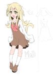  absurdres animal_ears blonde_hair blush bow cat_ears cat_tail catstudioinc_(punepuni) commentary_request highres long_hair looking_at_viewer moji_(catstudioinc) open_mouth original simple_background sleeves_past_wrists smile solo tail white_background yellow_eyes 