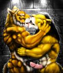  abs balls circumcised cum duo dynathecat ear_piercing feline foreskin hug licking lion mammal mane muscular pantherine penis piercing shower stripes tiger tongue tongue_out vein wet 