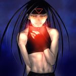  androgynous black_hair envy_(fma) fullmetal_alchemist long_hair male_focus midriff navel red_eyes sakio-k solo 