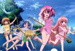  absurdres arm_up armpits ass bikini blonde_hair blue_eyes blue_hair braid brown_eyes brown_hair brush cleaning_brush empty_pool glasses hakamada_hinata highres hose kashii_airi long_hair minato_tomoka misawa_maho multiple_girls nagatsuka_saki navel official_art one_eye_closed one_side_up pink_eyes pink_hair ponytail pool purple_eyes purple_hair ribbon rou-kyuu-bu! running sandals see-through shirt short_hair smile swimsuit t-shirt twintails very_long_hair watanabe_susumu water wet wet_clothes wet_swimsuit 