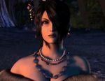  3d animated animated_gif black_hair breasts cg cgi cleavage final_fantasy final_fantasy_x fur_collar hair_over_one_eye jewelry lowres lulu lulu_(final_fantasy) necklace nighttime square_enix walking_towards_viewer 