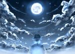  blue character_name cloud cloudy_sky commentary_request from_behind full_moon hat highres male_focus moon night scp-990 scp_foundation seneo sky solo star_(sky) starry_sky 