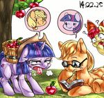  apple apple_bloom_(mlp) applejack_(mlp) book bow equine eyewear female feral friendship_is_magic fruit glasses group hat horn horse mammal my_little_pony nekubi pony twilight_sparkle_(mlp) unicorn 