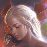  a_song_of_ice_and_fire close-up closed_eyes daenerys_targaryen dragon face ilya_kuvshinov lips long_hair solo white_hair 