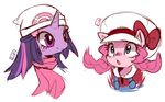  blue_eyes bow clothed clothing dawn_(pok&#233;mon) duo equine female feral friendship_is_magic hair hat horn horse lyra_(pokemon) mammal my_little_pony nintendo pink_hair pinkie_pie_(mlp) plain_background pok&#233;mon pok&eacute;mon pony purple_eyes purple_hair scarf suikuzu twilight_sparkle_(mlp) unicorn video_games white_background 