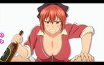  alcohol animated animated_gif blush bouncing_breasts breasts drunk hiccup huge_breasts maken-ki! measurements red_hair rokujo_minori rokujou_minori 