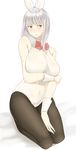  animal_ears bad_id bad_twitter_id bare_shoulders black_legwear blush breast_hold breasts bunny_ears bunnysuit covered_navel fake_animal_ears hairband large_breasts long_hair ogros original pantyhose see-through seiza silver_eyes silver_hair sitting solo sweat wet wet_clothes wrist_cuffs 