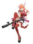  blush eyepatch full_body gun highres horns kaguya_(onigiri) official_art onigiri_(mmorpg) orange_eyes orange_hair solo sword thighhighs transparent_background wakaba weapon 