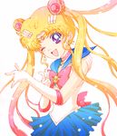  ;d back_bow bad_id bad_pixiv_id bishoujo_senshi_sailor_moon bishoujo_senshi_sailor_moon_crystal blonde_hair blue_eyes blue_sailor_collar blue_skirt bow brooch choker double_bun earrings elbow_gloves gloves gradient_hair hair_ornament hairclip jewelry long_hair multicolored_hair one_eye_closed open_mouth red_bow red_choker sailor_collar sailor_moon sailor_senshi_uniform skirt smile so_(sae-otk) solo tsuki_ni_kawatte_oshioki_yo tsukino_usagi twintails upper_body white_background white_gloves 