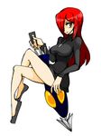  bad_id bad_pixiv_id breasts closed_umbrella cross crossed_legs flats hair_over_one_eye inverted_cross krieg_(skullgirls) large_breasts long_hair parasoul_(skullgirls) red_hair san_xiang_weilai sitting skirt skullgirls solo sweater turtleneck umbrella yellow_eyes 