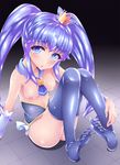  ass blue_eyes blue_hair breasts crown cure_princess fukunaga_yukito happinesscharge_precure! highres long_hair looking_at_viewer magical_girl mini_crown nipples no_panties precure shirayuki_hime sitting small_breasts solo thighhighs twintails wrist_cuffs 