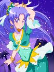  alternate_form arabian_clothes blush bracelet breasts choker cure_fortune dancing earrings happinesscharge_precure! headdress hikawa_iona jewelry long_hair magical_girl pants pine_arabian ponytail precure purple_background purple_eyes purple_hair small_breasts smile solo sparkle tj-type1 wide_ponytail 
