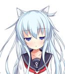  :o akabane_hibame anchor_symbol animal_ears animated animated_gif blue_eyes cat_ears closed_eyes d: emofuri head_tilt hibiki_(kantai_collection) kantai_collection kemonomimi_mode long_hair long_sleeves looking_at_viewer neckerchief no_hat no_headwear open_mouth sailor_collar school_uniform serafuku silver_hair simple_background sleepy smile solo ugoira_conversion upper_body waking_up white_background 