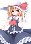  ascot blonde_hair blush esureki hat red_eyes rumia short_hair simple_background skirt solo touhou white_background 