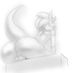  balls big_butt body_markings butt dax dragon elbow_gloves girly gloves hair legwear looking_back low-angle_shot male markings monochrome nude perineum raised_tail sitting sketch smile sqoon thigh_highs tongue tongue_out 