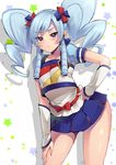  bad_id bad_pixiv_id blue_eyes blue_skirt blush cosplay cure_honey cure_honey_(cosplay) hand_on_hip hand_on_thigh happinesscharge_precure! heart hosshiwa long_hair looking_at_viewer mogiki_hayami popcorn_cheer precure ringlets skirt solo twintails 