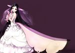  animal bare_shoulders black_hair blush bridal_veil drawfag dress gen_6_pokemon holding holding_animal holding_pokemon long_hair mache_(pokemon) pokemon pokemon_(creature) pokemon_(game) pokemon_xy purple_eyes simple_background smile solo sylveon veil very_long_hair wedding_dress 