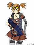  bandaid borderlands borderlands_2 gaige goggles green_eyes gun mechanical_arm solo\r\n striped_legwear 