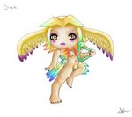  chibi esper eyeliner feathers final_fantasy final_fantasy_viii harp instrument lipstick makeup monster multicolored_hair nail_polish purple_lipstick purple_nails siren_(final_fantasy) super_deformed wings wings_on_head yellow_eyes 