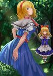  alice_margatroid blonde_hair blue_eyes bow error forest hair_bow hairband highres looking_back nature outdoors shanghai_doll solo string touhou wenhe 