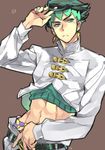  diamond_wa_kudakenai earrings green_eyes green_hair headband jewelry jojo_no_kimyou_na_bouken kishibe_rohan male_focus midriff solo toujou_sakana 