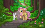  angel_(mlp) duo equine female feral flower fluttershy_(mlp) forest friendship_is_magic horse lagomorph male mammal my_little_pony mysticalpha pegasus pony rabbit tree wings 