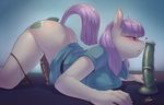  &lt;3 all_fours animal_genitalia anthro anthrofied ass_up blush boulder_(mlp) breasts butt clothed clothing cutie_mark dickgirl dildo equine erection eyelashes friendship_is_magic fur grey_fur hair half-closed_eyes half-dressed hi_res horse horsecock intersex mammal maud_pie_(mlp) my_little_pony panties panties_around_one_leg panties_down penis pony purple_hair rajii sex_toy shirt short_hair sniffing solo thong underwear vein 