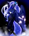  absurd_res anthro anthrofied blue_eyes blue_hair blumagpie boots breasts cleavage clothed clothing collar elbow_gloves equine female friendship_is_magic gloves glowing glowing_hair hair headphones hi_res horn looking_at_viewer magic mammal moon my_little_pony princes_luna_(mlp) princess_luna_(mlp) solo sparkles stars winged_unicorn wings 