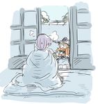  hat hieda_no_akyuu kirisame_marisa mittens multiple_girls ponke purple_hair scarf snow snowman surprised touhou witch_hat 