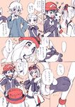  3girls amezawa_koma bike_shorts blush citron_(pokemon) closed_eyes comic dedenne eureka_(pokemon) eyewear_on_head gen_1_pokemon gen_4_pokemon gen_6_pokemon glasses hat koruni_(pokemon) long_hair lucario monochrome multiple_boys multiple_girls open_mouth pikachu pokemon pokemon_(anime) pokemon_(creature) pokemon_xy_(anime) ponytail red_eyes satoshi_(pokemon) serena_(pokemon) simple_background skirt spot_color sunglasses translation_request very_long_hair 