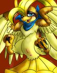  avian beak bird blue_eyes blush chest_tuft cute female feral fur hair half-closed_eyes nintendo open_mouth pidgeot pok&#233;mon pok&eacute;mon pussy scarf smile spreading talons tongue tuft video_games wings zephyrowl 