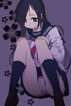  black_eyes black_hair blush hasesese highres long_hair looking_at_viewer original panties pantyshot pantyshot_(sitting) school_uniform serafuku sitting skirt solo underwear white_panties 